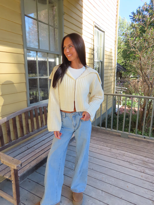 Collared Chunky Knit Cardigan Top