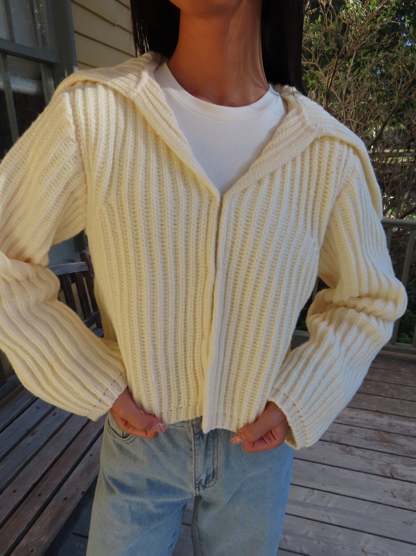 Collared Chunky Knit Cardigan Top
