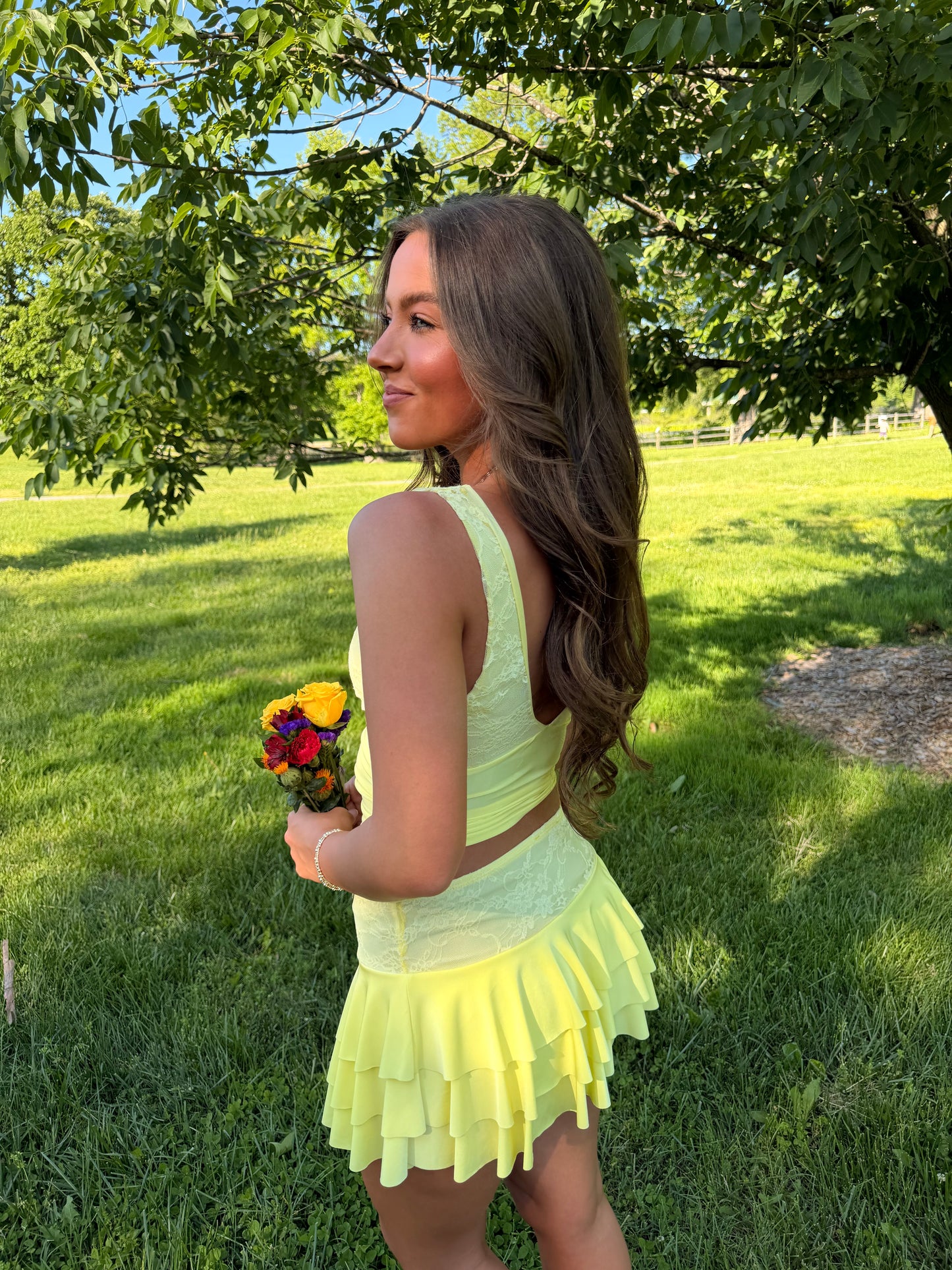 Yellow Lace Plunge Top