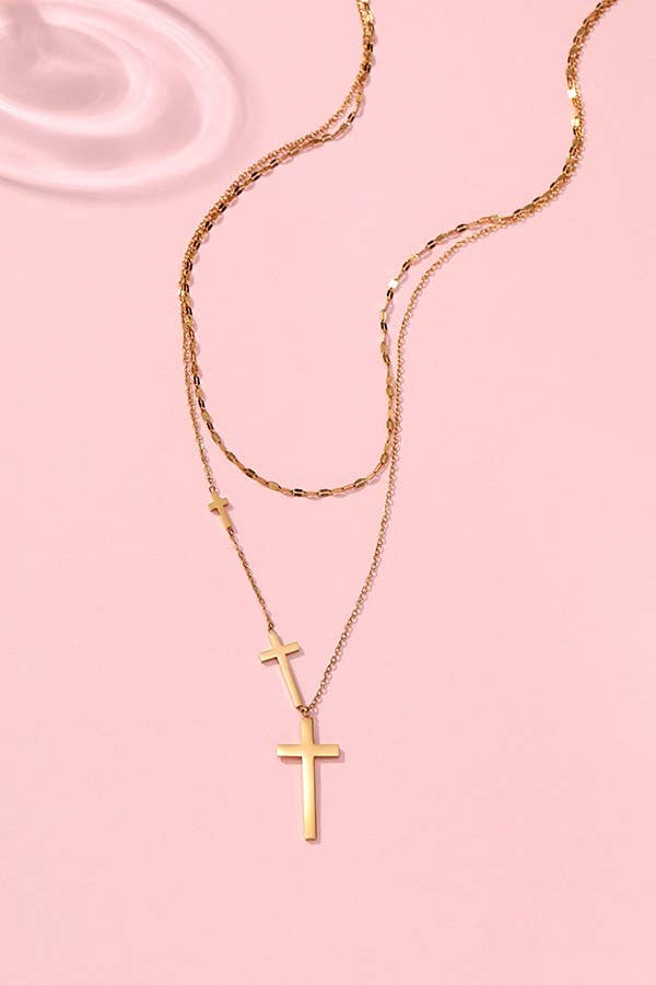 Double Cross Layer Necklace