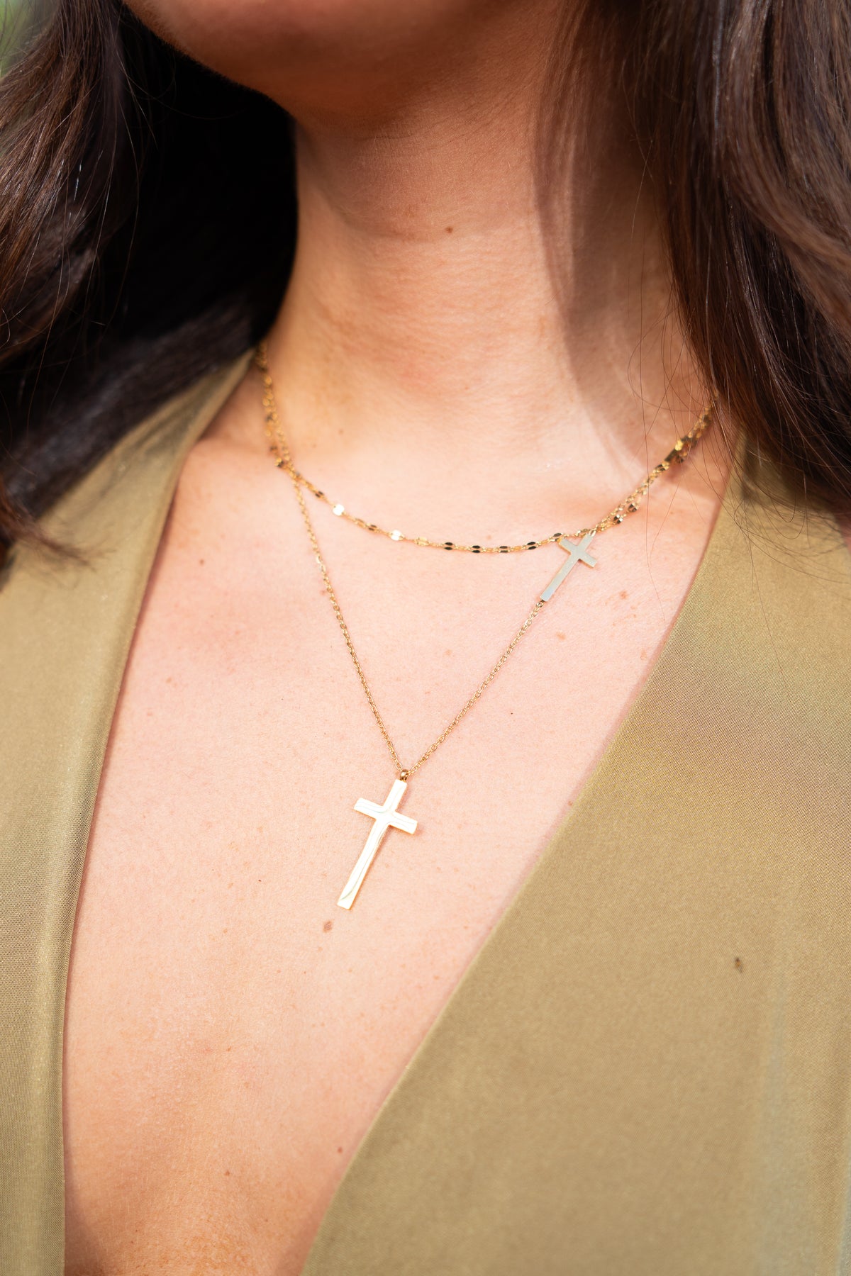 Double Cross Layer Necklace