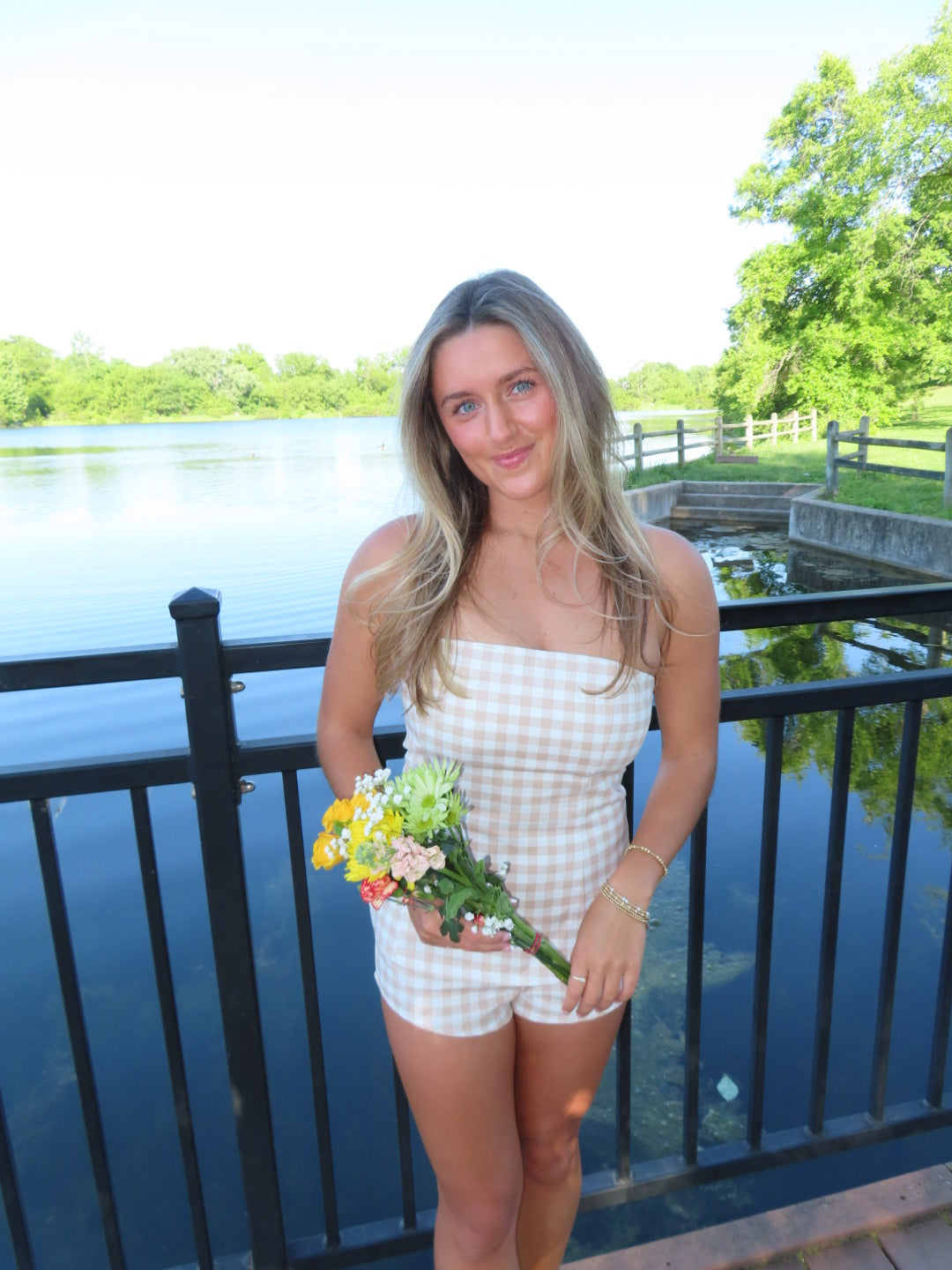 Tan Gingham Mini Shorts