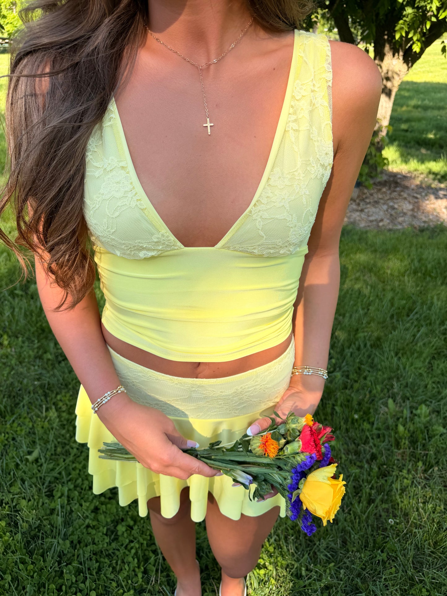 Yellow Lace Plunge Top