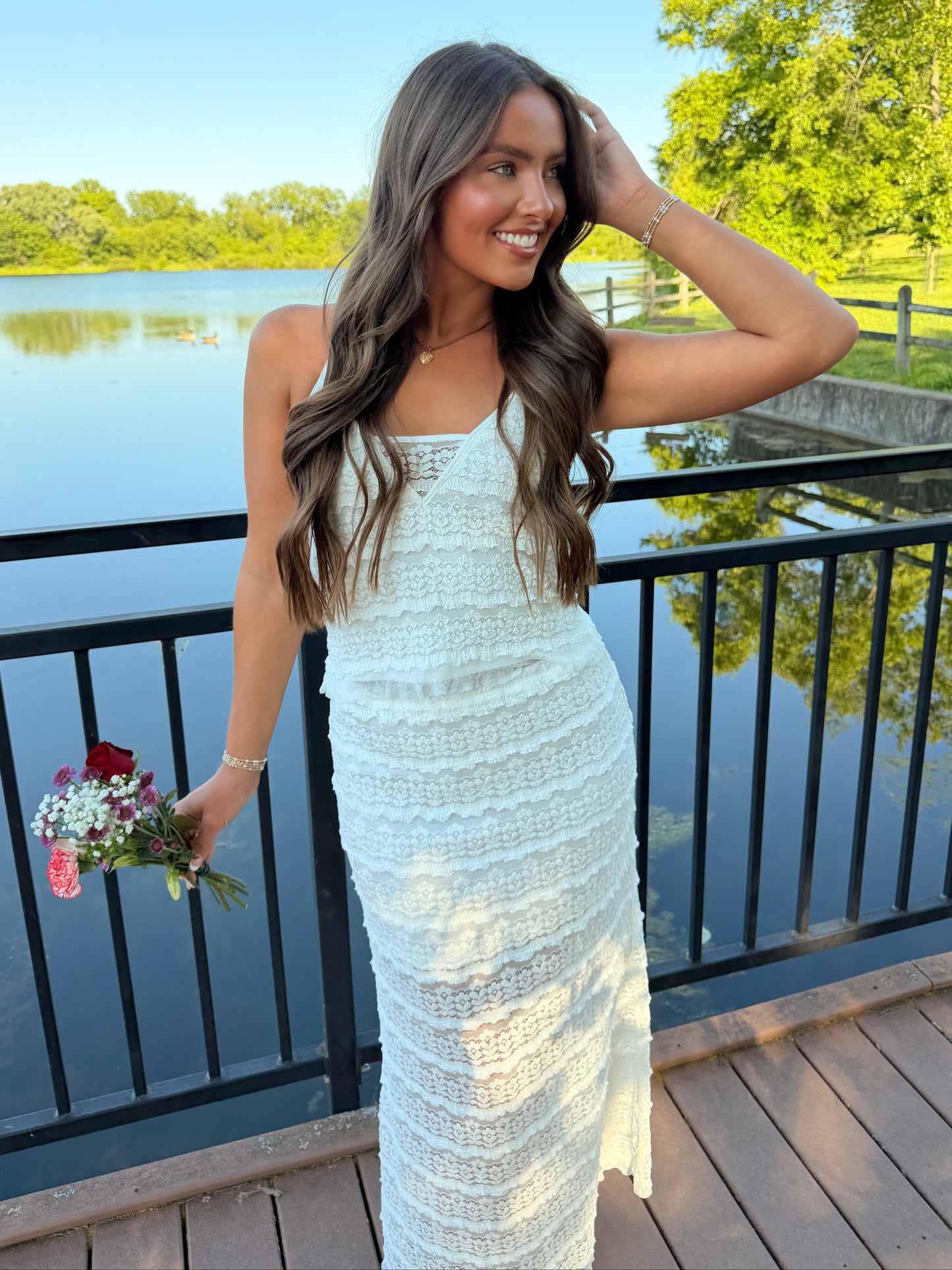 Scalloped Lace Maxi Skirt Set