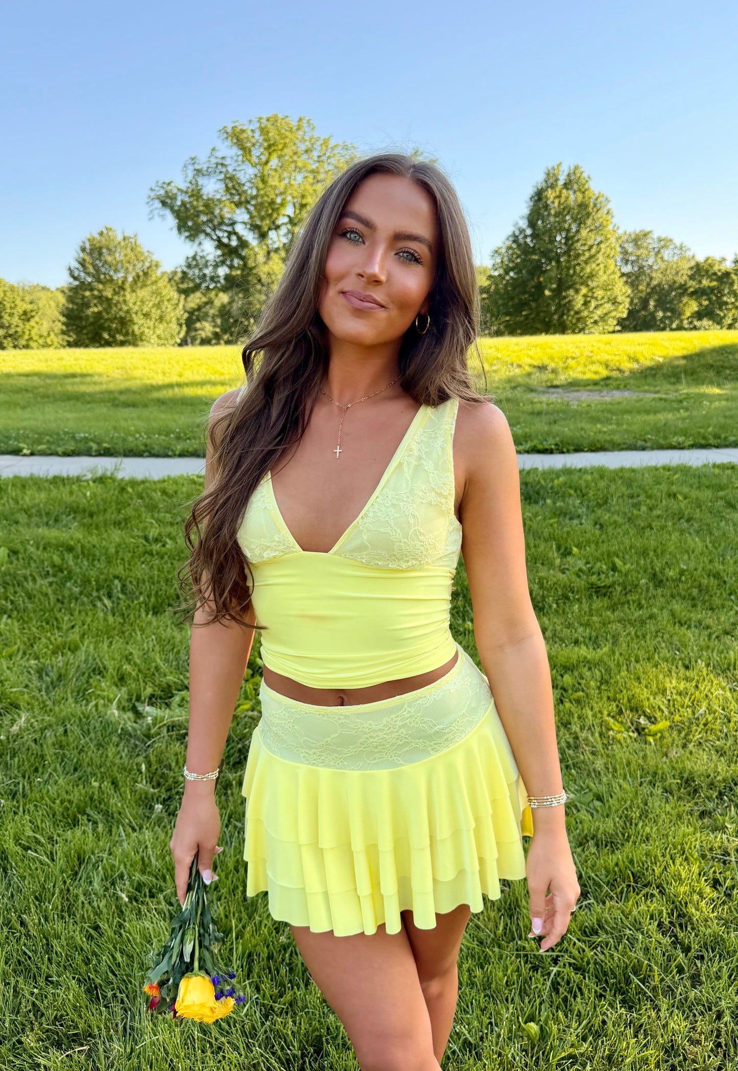 Yellow Lace Mini Skirt
