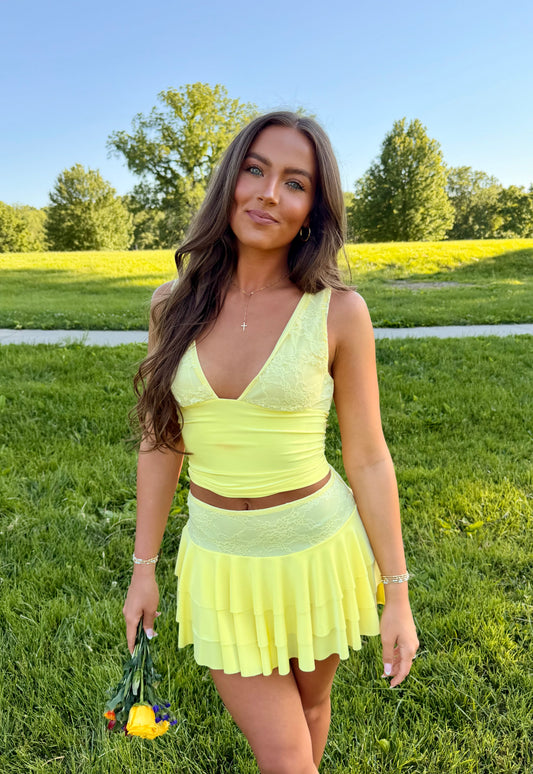 Yellow Lace Mini Skirt